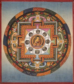 Ratnasambhava Vintage Mandala | Original Hand Painted Tibetan Buddhist Thangka